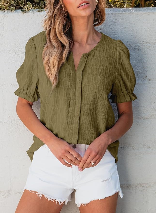EVALESS Womens Fashion Tops Cute Puff Sleeve Blouses for Women Dressy Casual Spring Summer Clothes Outfits for 2025