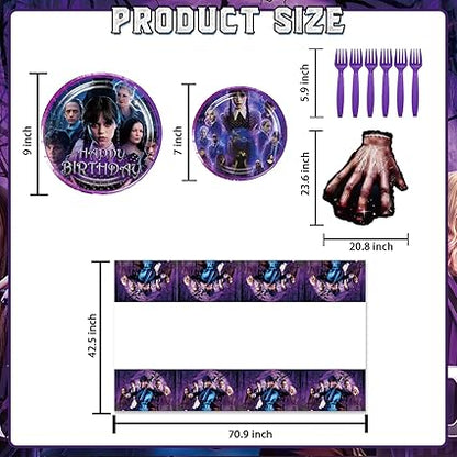 111Pcs Happy Birthday Decorations Tableware Set for 20 Guests, includes Banner, Hanging Swirls, Foil Balloon, Plates, Napkins, Fork, Tablecloth, Birthday Party Supplies
