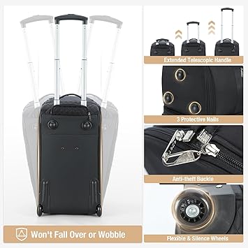 Rolling Garment Bag for Travel - Convertible Duffel Bag with Wheels  Shoes Compartment, Carry on Suit Luggage Bag with Trolley for Business Trip, Wedding, Weekender