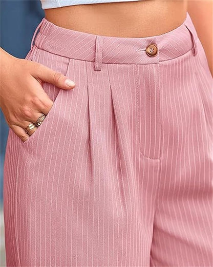 Women Wide Leg Dress Pants Striped Wide Leg Pants High Waisted Loose Fit Business Casual Work Trousers with Pockets