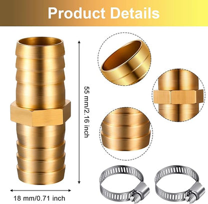 4 Pieces 34 Inch Garden Hose Repair Mender Solid Brass Water Hose Connector Splicer Mender with 8 Pieces Stainless Steel Tightening Clamp and Seal Tape