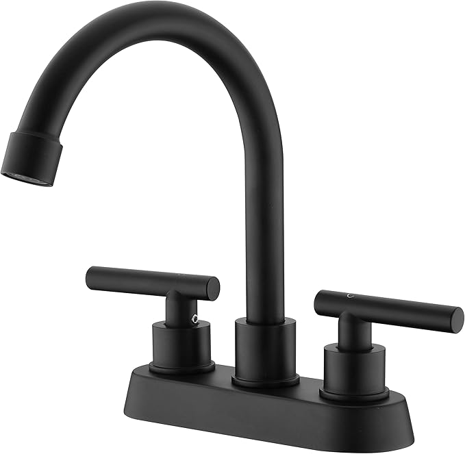 Black Bathroom Faucet, 2 Handle Bathroom Sink Faucet, 3 Hole 4 Inch Centerset Modern Commercial RV Vanity Sink (Matte Black)
