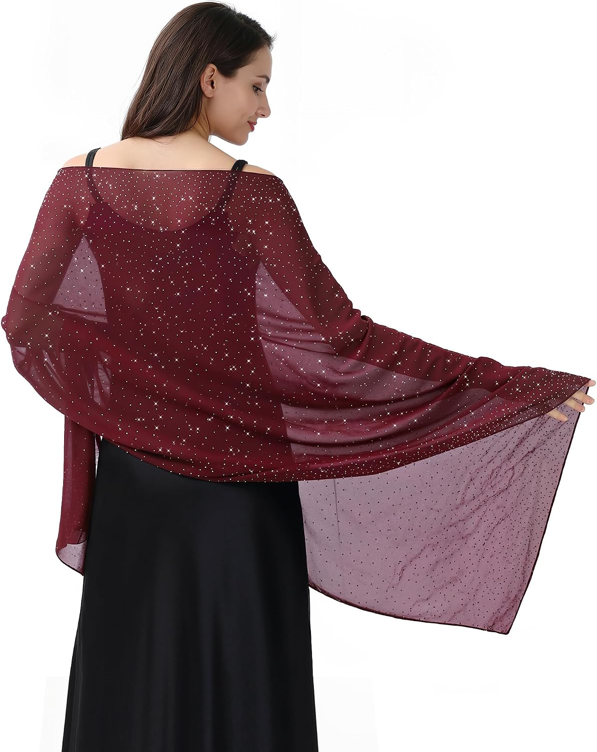Hercicy 1 Pcs Womens Rhinestones Shawls Evening Dresses Wraps Sheer Chiffon Elegant Soft Silky Sparkly Wedding Bridal Scarf