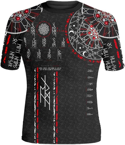 Ultra Soft Compression Shirt, Rash Guard Men Jiu Jitsu Short Sleeve Design 3D Viking MMA Compression Shirt