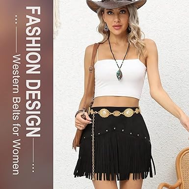 WHIPPY Women Concho Chain Belt Metal Link Western Cowgirl Turquoise Chain Belt for Dress