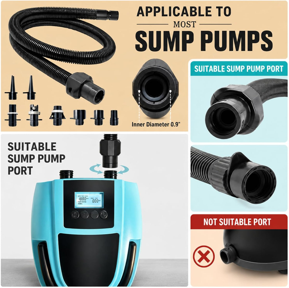12 in 1 Paddle Board Pump Adapter Set, Universal Sup Air Pump Hose with 7 Nozzles for Inflatable Paddleboard, Boat, Tent, Paddle Board Accessories Replacement Parts for Electric SUP Pump, Rafts, Kayak