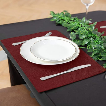 Cloth Placemats Set of 8, Linen Type Fabric Placemats Machine Washable Placemats Heat Resistant Placemats Wrinkle Free Thick Polyester Kitchen Place Mats for Dining Table (Burgundy)