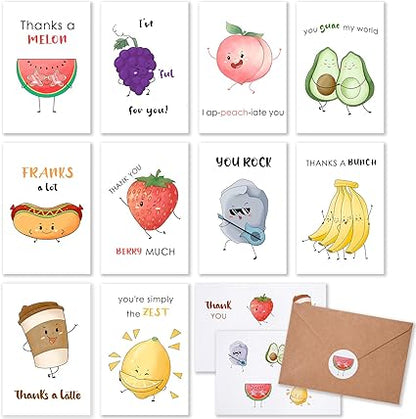 40 Funny Thank You Cards with Envelopes & Stickers, 4Ã—6 in Cute Pun Cards Assorted Blank Greeting Cards, Boxed Bulk Note Cards for Friends Teachers Business Coworker Employee Appreciation