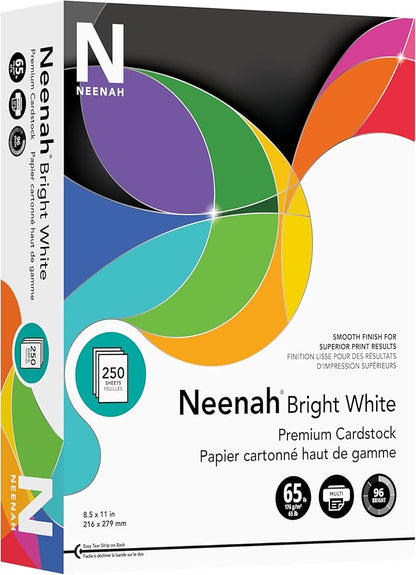 Neenah Bright White Bright White Card Stock, 96 Bright, 65 lb Cover Weight, 8.5 x 11, 250Pack