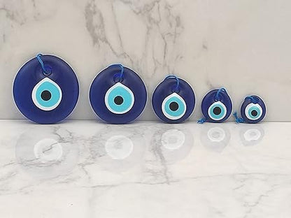 Blue Evil Eye Hanging Ornament Set of 5 - Turkish Glass Nazar Home Protection Charm - Wall Decor for Housewarming, Blessing, Wedding  Engagement