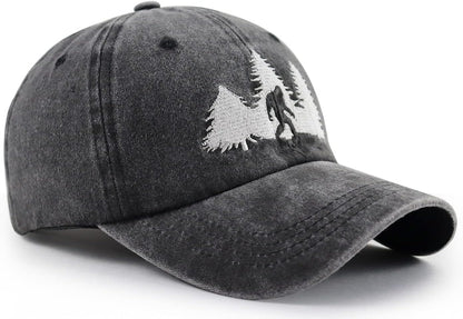 GzacDeope Bigfoot Hats for Men Women, Funny Adjustable Cotton Embroidered Sasquatch Baseball Cap