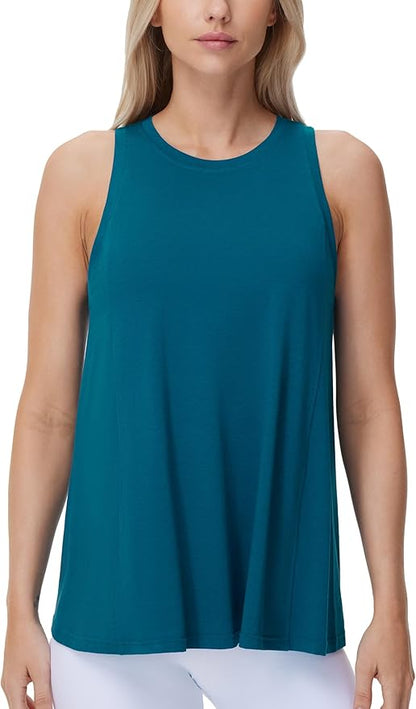 THE GYM PEOPLE Women's Crew Neck Workout Tank Tops Loose Fit Sleeveless Athletic Yoga Running Shirts