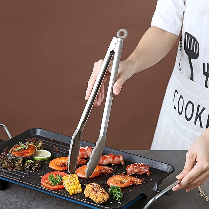 Berglander Cooking Tongs Heavy Duty Food Tongs For Cooking With Silicone Tips, Kitchen Tongs, Grill Tongs, Dishwasher Safe, Easy to Clean