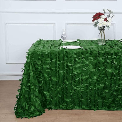 Efavormart 90"x132" Rectangle Leaf Petal Taffeta Tablecloth - Decorative 3D Leaf Ruffle Table Cover for Forest Party, Wedding, Event, Dessert Tables - Green