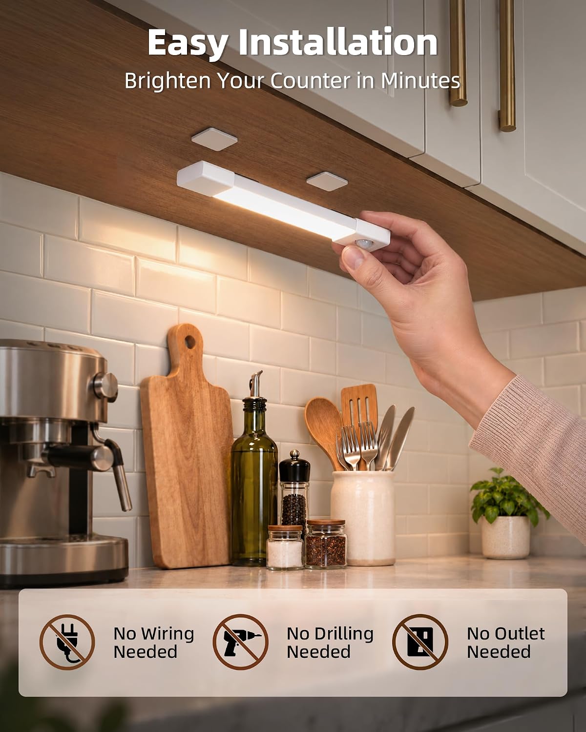 EZVALO 7.8" Rechargeable Motion Sensor Light Indoor, 6-Pack Under Cabinet Lighting, Wireless Closet Lights, 30 LED, Dimmable, 3 Color Temperatures, Step Lights for Kitchen, Pantry, Bedroom, Wardrobe
