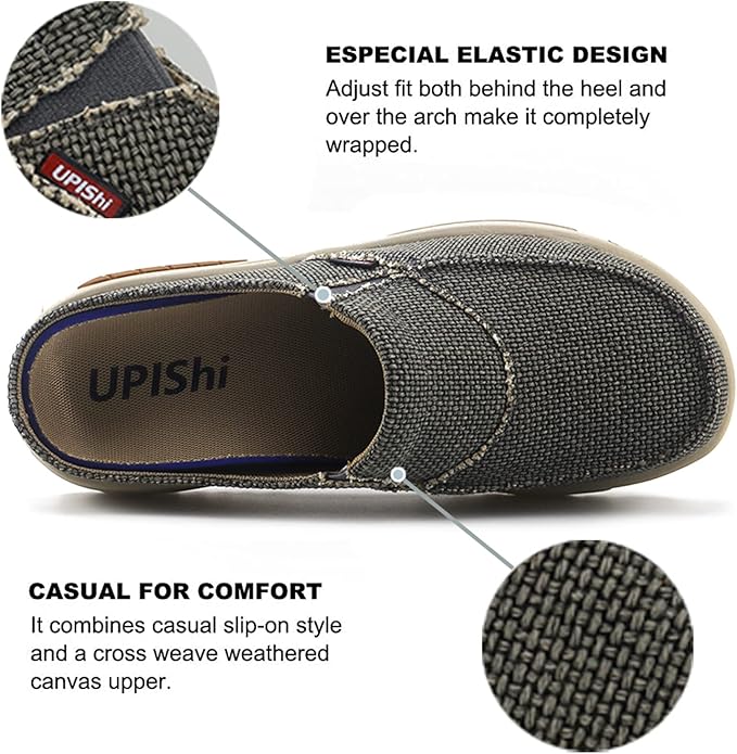 UPIShi Men's Arch Support Orthopedic Plantar Fasciitis Relief Slippers Canvas House Indoor Outdoor Slip On Loafers Non-Slip Casual Shoes