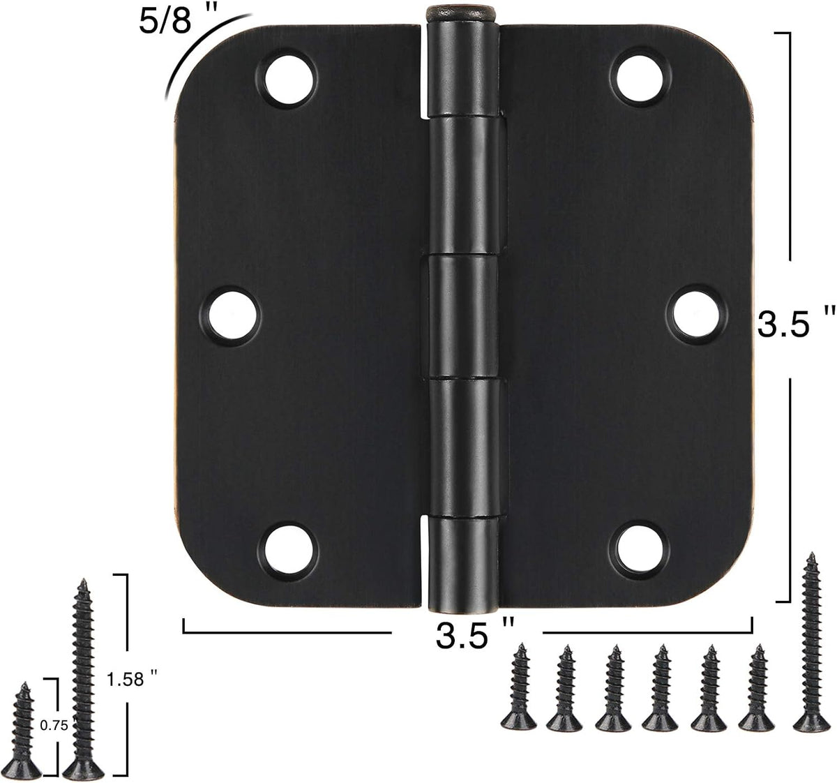 18 Pack Matte Black Door Hinges 3 1/2 Inch Interior Door Hinges 3.5 Inch Rounded 5/8” Radius Corners No-Squeak Sturdy Flat Iron Construction Standard Residential Hardware for Bedroom Home Indoor Doors