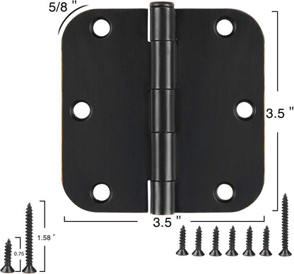 18 Pack Matte Black Door Hinges 3 1/2 Inch Interior Door Hinges 3.5 Inch Rounded 5/8” Radius Corners No-Squeak Sturdy Flat Iron Construction Standard Residential Hardware for Bedroom Home Indoor Doors