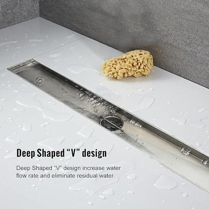 Linear Shower Drain, 72 inch Drain with 2-in-1 Tile Insert Cover, Brushed AISI 304 Stainless Steel Shower Floor Drain with Hair Catcher and Adjustable Feet