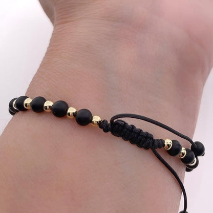 Lucky Evil Eye Natural Stone Beaded Adjustable Bracelet for Women (Black Onix)