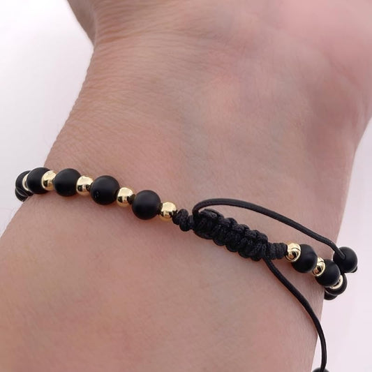 Lucky Evil Eye Natural Stone Beaded Adjustable Bracelet for Women (Black Onix)