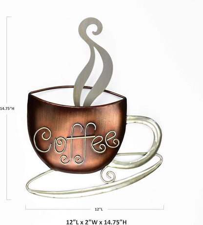 Aayla Metal Coffee Cup Wall Hanging Sculpture for Home, Kitchen, Restaurants and Shops - Brown and Champagne Color (14.75" H)