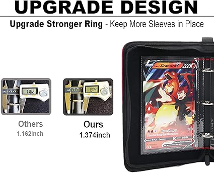 Card Binder Compatible with Pokm Jumbo Cards,100 Pockets Hold Oversize Big Cards,3 Rings With 50 Double Side Removable Premium Sleeves-Portable  Lightweight (X-Large 5.9"x8.1")