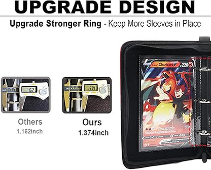 Card Binder Compatible with Pokm Jumbo Cards,100 Pockets Hold Oversize Big Cards,3 Rings With 50 Double Side Removable Premium Sleeves-Portable  Lightweight (X-Large 5.9"x8.1")