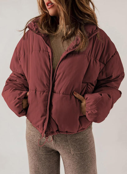 Dokotoo Womens Quilted Jackets Long Sleeve Full Zip Puffer Jacket Coats | Warm Winter Clothing for Women, Oversized Drawstring Hem, Comfy, Baggy Short Down Coats for Women, Cropped Jackets, Pockets