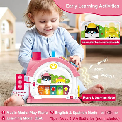 Montessori Toy for 1 Year Old Girl Gifts, Bilingual Musical Learning House | Educational Toddler Toy with Play Phone, Mirror, Piano and Activities for Interactive Play, One Year Old Girl Birthday Gifts