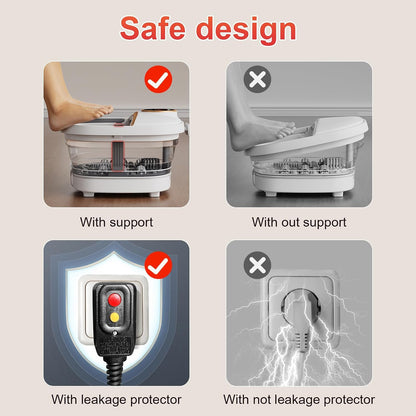 GEHONA Collapsible Foot Spa Bath with Heat,Foot Massager with Two Side Supports,Leakage Protector,Temperature Control,Bubbles,Red Light,Timer, Feet Spa Tub,Feet Soaker,Gifts (Beige)