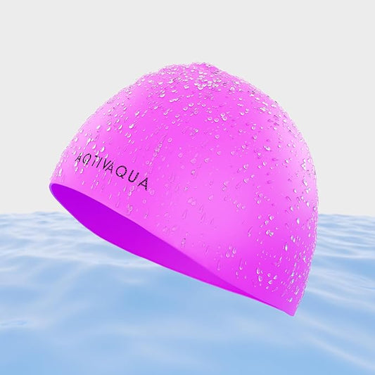 AqtivAqua Silicone Swim Cap Waterproof // Comfortable Swimming Cap for Women Men Adult and Kids