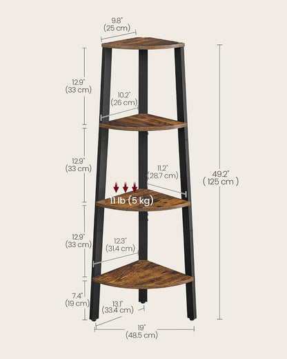 VASAGLE 4-Tier Corner Shelf Stand, Modern Ladder Shelf Plant Stand for Living Room, Office, Kitchen, Rustic Brown and Matte Black, ULLS34X