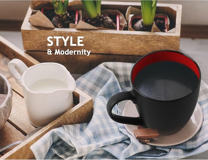 MIAMIO - Coffee Mugs Set of 6 (12 oz) - Le Papillon (Red) - Daily Table Set Ceramic coffee mugs for coffee, cappuccino and tea, 12 oz for everyday use - dishwasher safe - practical for daily use