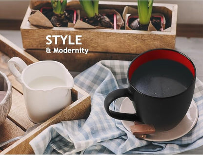 MIAMIO - Coffee Mugs Set of 6 (12 oz) - Le Papillon (Red) - Daily Table Set Ceramic coffee mugs for coffee, cappuccino and tea, 12 oz for everyday use - dishwasher safe - practical for daily use