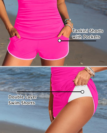 Yonique Women Tankini Swimsuit with Shorts - Two Piece Tummy Control Bathing Suit with Pockets 2026 Swimwear