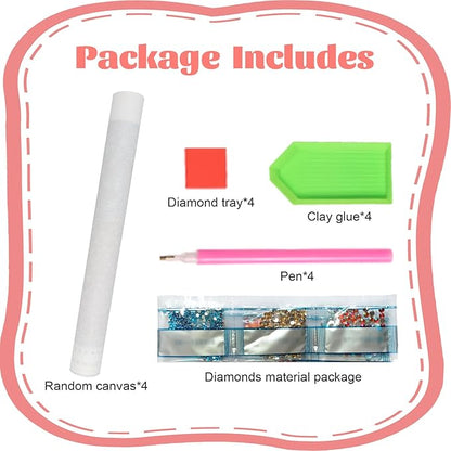 Focart 4 Pack Random Diamond Paintings, 5D DIY Special Shape Rhinestone Diamond Painting Kits for Adults 12x12 inch