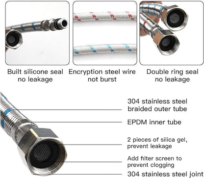 Flexible Connector Braided Stainless Steel Bathroom Faucet Supply Lines Bathroom Kitchen Faucet Hose 24" Length 3/8 -Inch Female Compression Thread x M10 Male Connector x 2 Pcs (1 Pair)