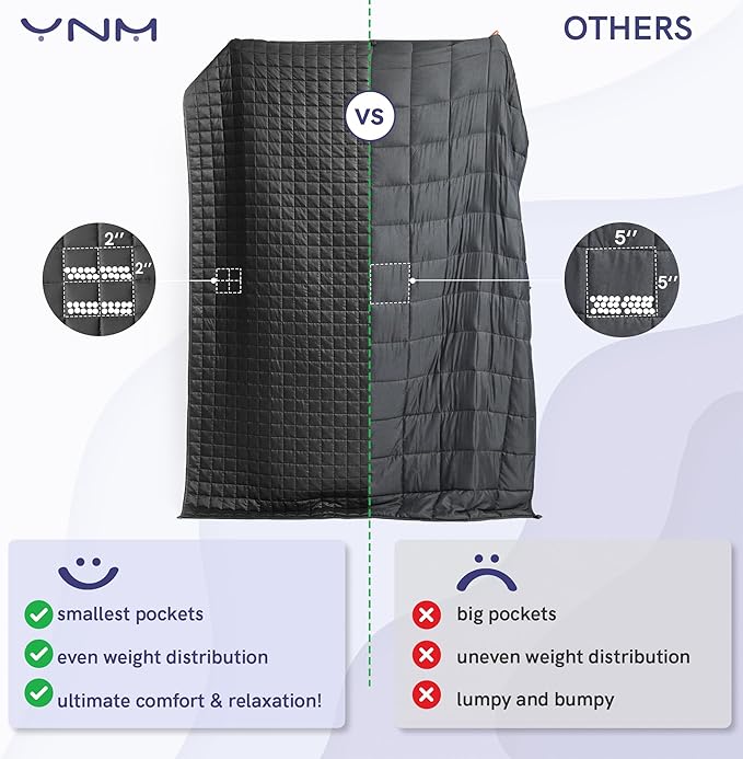 YnM Cotton King Size Weighted Blanket for Adults (88x104 Inches, 30 Pounds, Light Grey), Smallest Compartments with Cooling Glass Beads,Heavy Blanket for Two Persons of 140~240lbs on Queen or King Bed