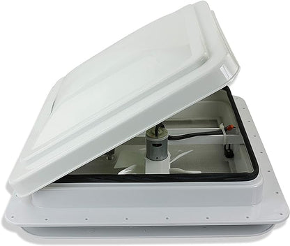 14" RV trailer Roof vent complete 12 volt FAN w/white lid and interior garnish