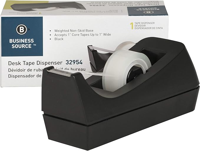 Business Source Standard Desktop Tape Dispenser, Black, 1 in (BSN32954)