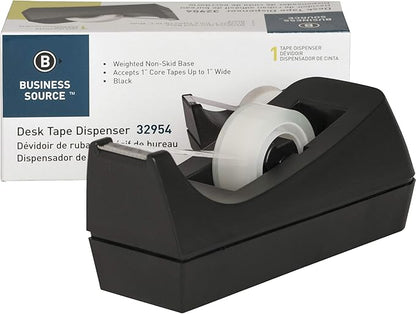 Business Source Standard Desktop Tape Dispenser, Black, 1 in (BSN32954)