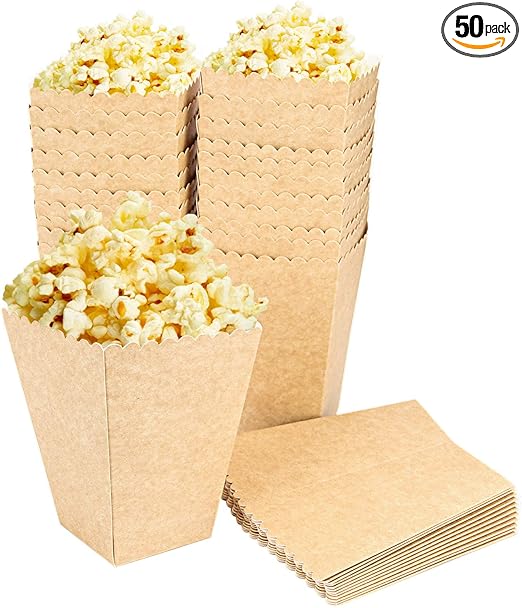 HOZEON 50 PCS 20 Ounces Paper Popcorn Boxes, Reusable Popcorn Containers for Party Movie Nights Theatre Themed Cinema Birthdays