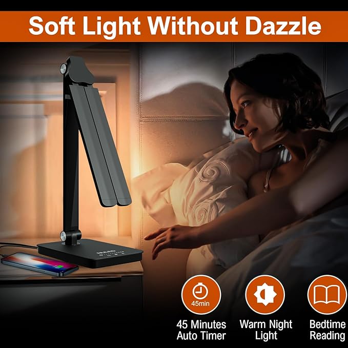 NUNET LED Desk Lamps for Home Office,Piano Lamp for Upright Piano,Rotatable Aluminum Desk Lamps with USB Charging Port,Eye-Caring Reading Light (Glossy Black)