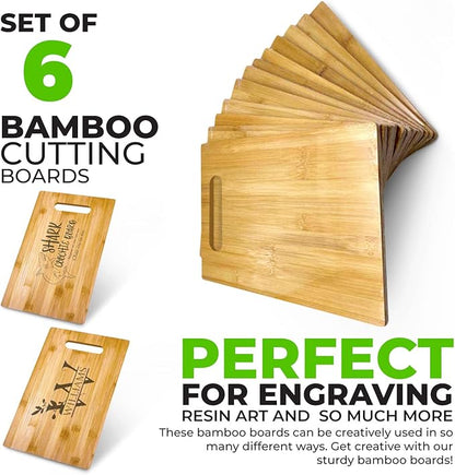 Bulk Plain Bamboo Cutting Board (Set of 6) | For Customized, Personalized Engraving Purpose | Wholesale Premium Blank Bamboo Board (Rectangular 12" X 9")