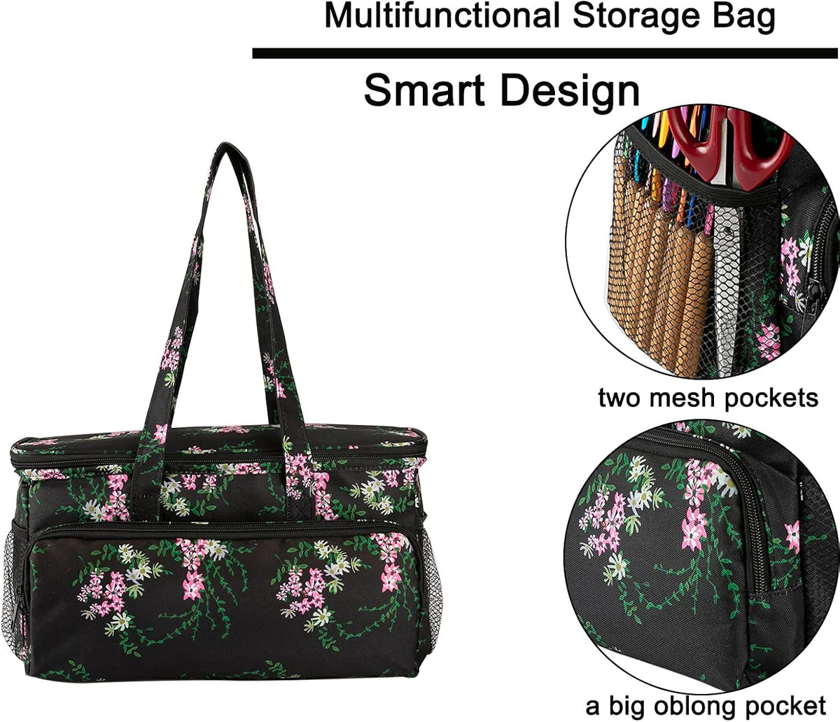 Ryhiac Yarn Storage Organizer Tote Bag Knitting Project Bag Yarn Holder Traveling Crochet Handbag Floral for Bulk Yarns,Crochet Hooks,Knitting Needle,Crochet Acessories.