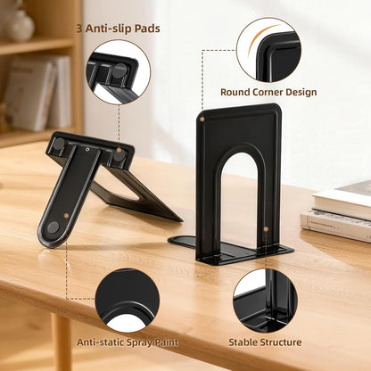 HappyHapi Book Ends, Bookends for Shelves, 24pcs Metal Bookends, Book Ends for Heavy Books Holders for Office Home Library Book Ends Supports, Book Ends to Hold Books Heavy Duty