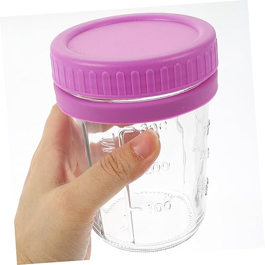 1 Set Oatmeal Cup Clear Dessert Cup Jars with Measurement Marks Large Mouth Food Cup Food Containers Milk Cup Salad Jars with Airtight Lids Cereal Cup Purple Outdoor