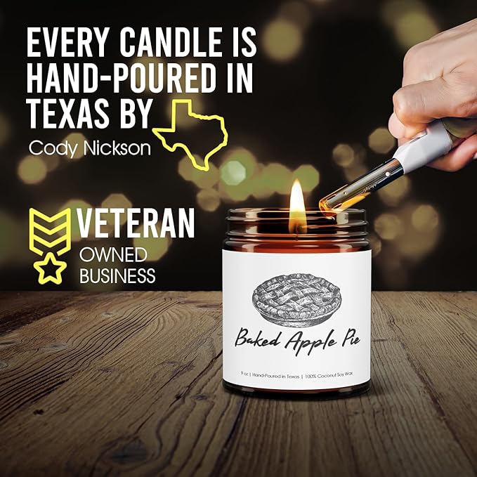 Fall Candle | 100% Natural Coconut Soy Wax | 9oz | Baked Apple Pie