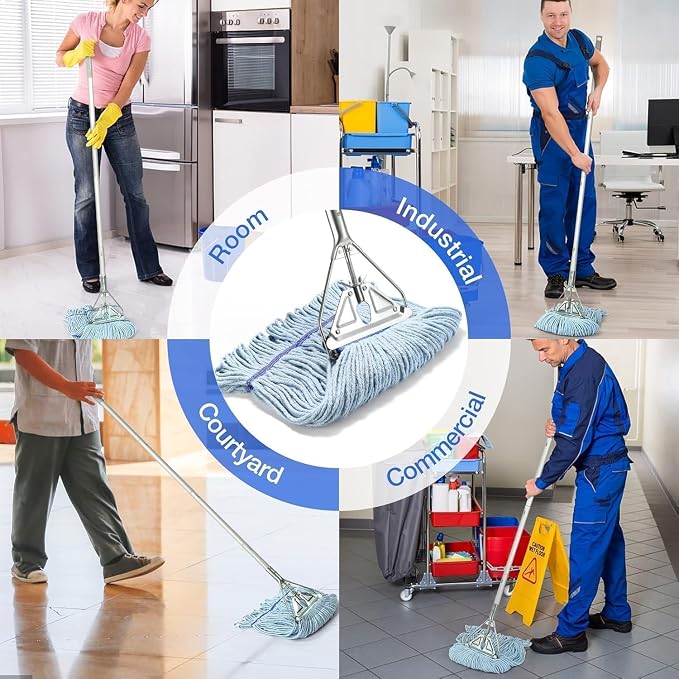 SOBONNE 59" Commercial Mop Handle Heavy Duty,Industrial Metal Mop Stick Wet Mops Head Replacement Holder for Home,Garage,Office,Warehouse Floor Cleaning|Sliver